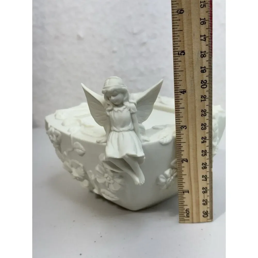 PartyLite Enchantment Fairy Square Pillar Candle Holder Bisque Porcelain Retired - Picture 7 of 9